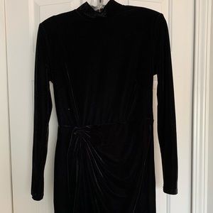 Velvet Strong Shoulder Mock Neck Dress